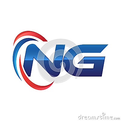 Initial letter NG logo swoosh red and blue Vector Illustration