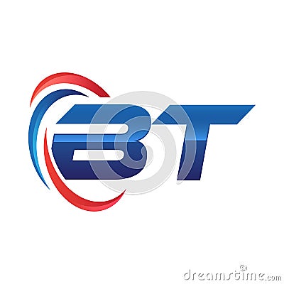 Initial letter BT logo swoosh red and blue Vector Illustration