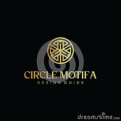 Initial letter MC logo with circle line gold design vector template Cartoon Illustration