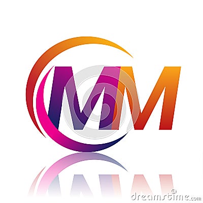 initial letter MM logotype company name orange and magenta color on circle and swoosh design. vector logo for business and company Vector Illustration