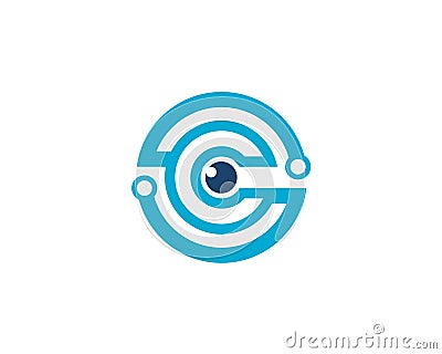 Initial letter O S C anagram with an eye in the center as cable connection logo Vector Illustration