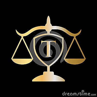 Initial Letter T Law Firm Logo. Legal Logo and Lawyers in Alphabet Letter T Concept Vector Illustration