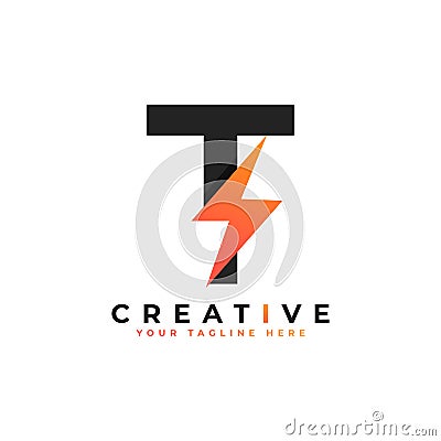Initial Letter T Logo With Lighting Thunder Bolt. Alphabet Suitable for Fast, Power, Flash, Electric, Identity, Moving and Speed Vector Illustration