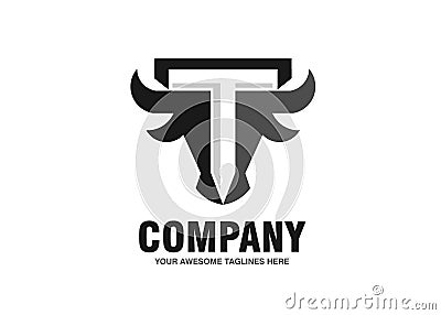 Initial letter t with simple Bull head vector logo Vector Illustration