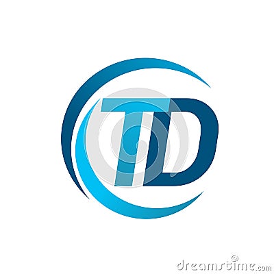 initial letter TD logotype company name blue circle and swoosh design. vector logo for business and company identity Vector Illustration