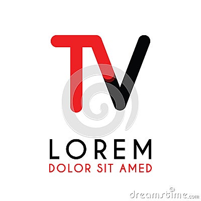 initial Letter TV with red Black and has rounded corners Vector Illustration