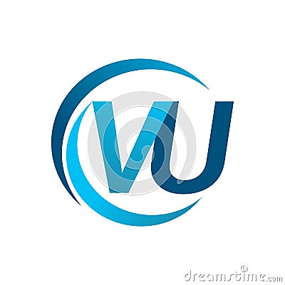 initial letter VU logotype company name blue circle and swoosh design. vector logo for business and company identity Vector Illustration