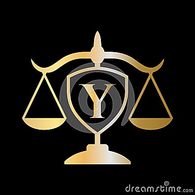 Initial Letter Y Law Firm Logo. Legal Logo and Lawyers in Alphabet Letter Y Concept Vector Illustration