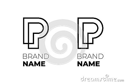 Initial letters PP set for business identity logotype concept. Two combined P linear logo for company design. Vector Vector Illustration