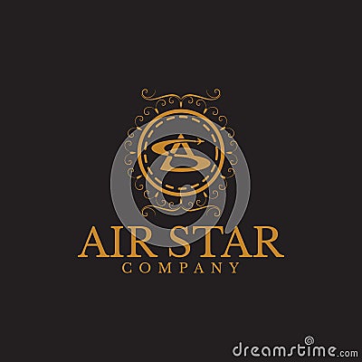 Initial letters A, stars and S that resemble airplane smoke, Vector Illustration