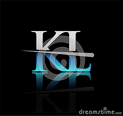 Initial logotype letter KL company name colored blue and silver swoosh design. vector logo for business and company. Stock Photo