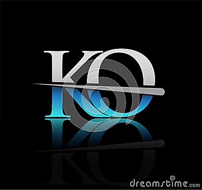 initial logotype letter KO company name colored blue and silver swoosh design. vector logo for business and company. Vector Illustration