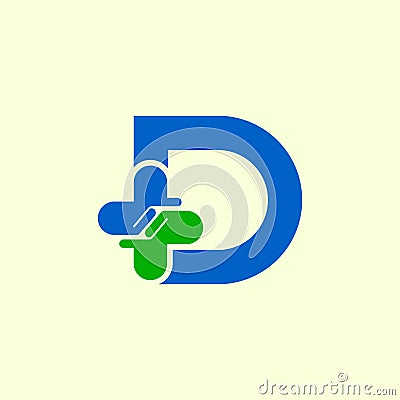 Initial Medical Logo Letter D with Hand Vector Illustration