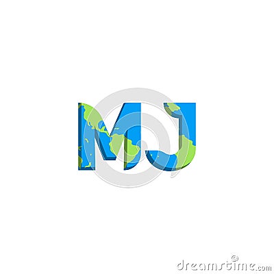 Initial MJ logo design with World Map style, Logo business branding Vector Illustration