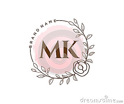 Initial MK feminine logo. Usable for Nature, Salon, Spa, Cosmetic and Beauty Logos. Flat Vector Logo Design Template Element Vector Illustration