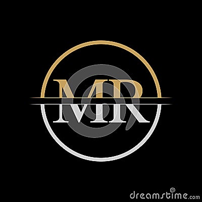 Initial MR letter Logo Design vector Template. Gold and Silver Letter MR logo Design Vector Illustration