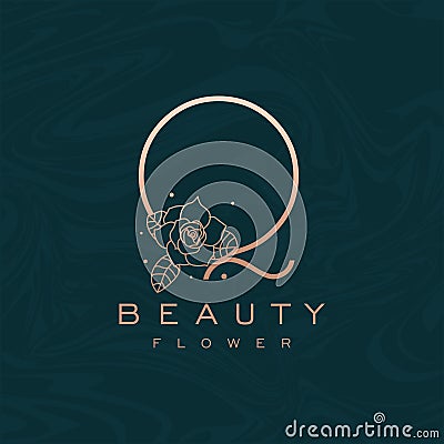 Initial Q Flower Beauty Letter Logo Marble Design Vector Vector Illustration