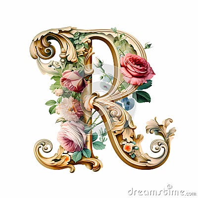 Initial R Rococo Style Stock Photo