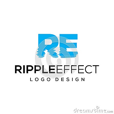 Initial RE letter - ripple effect logo design template Vector Illustration