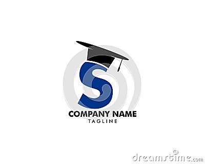 Initial S letter logo with graduation hat, Education theme concept design Vector Illustration