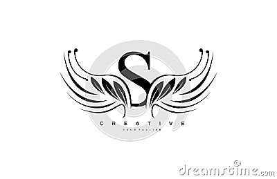 Initial S Typography Flourishes Logogram Beauty Wings Logo Vector Illustration