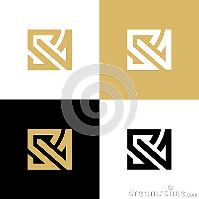 Initial SV letter logo design template elements, golden color symbol, square shape typhography Vector Illustration
