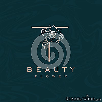 Initial T Flower Beauty Letter Logo Marble Design Vector Vector Illustration