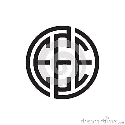 Initial three letter logo circle EEE black outline stroke Vector Illustration
