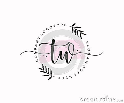 initial TW Feminine logo beauty monogram and elegant logo design, handwriting logo of initial signature, wedding, fashion, floral Stock Photo