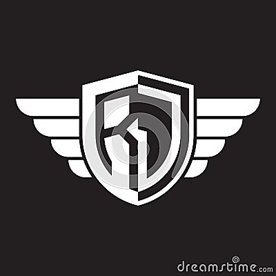 Initial two letter RJ logo shield with wings vector white color Vector Illustration