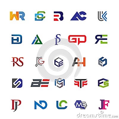 Initial two letters combination logo set Vector Illustration