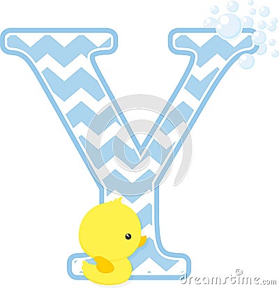 Initial y with cute baby rubber duck Vector Illustration