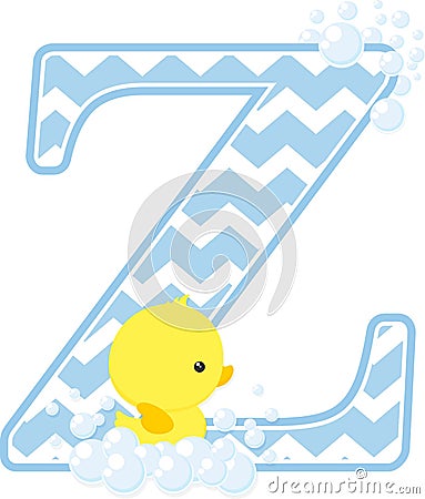 Initial z with cute baby rubber duck Vector Illustration