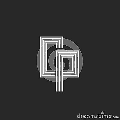 Initials CP or PC creative letter logo monogram, combination two letters C and P, black and white lines style Vector Illustration