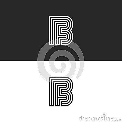 Initials FB logo monogram, simple parallel thin lines design, union two letters F and B, creative idea business card emblem BF Vector Illustration