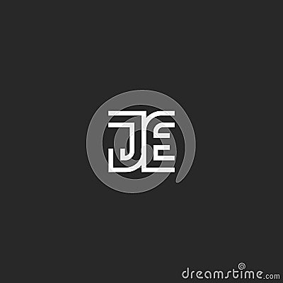 Initials of JE or EJ letters creative logo monogram, combination J and E letters, linear design with double parallel lines, emblem Vector Illustration
