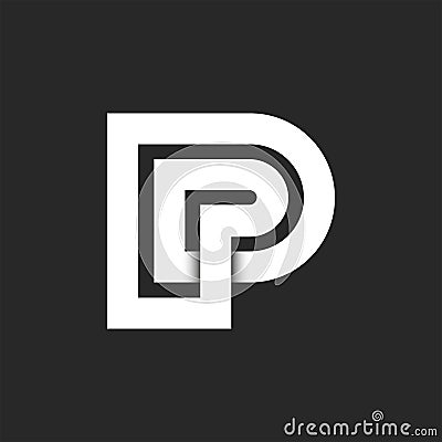 Initials letters PP logo monogram with shadows, overlap lines form two letters P endless shape identity black and white logotype Vector Illustration