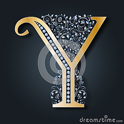Letter logo Y. Vector. ABC. Golden alphabet on a dark background. A graceful heraldic symbol. Vector Illustration