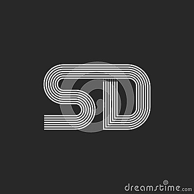 Initials SD letters combo logo, monogram hipster merge S D wedding invitation emblem mockup Vector Illustration
