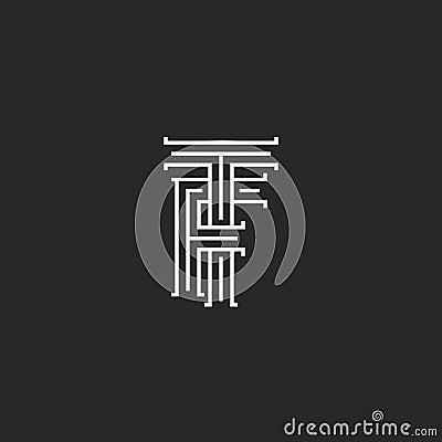 Initials TF letters logo monogram, line intersection calligraphic flat hotel emblem FT, combination connected symbols F T template Vector Illustration