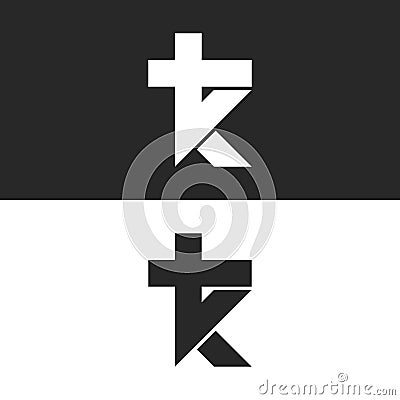 Initials TK Logo, simple mark KT monogram emblem, combination two letters T and K minimal style Vector Illustration