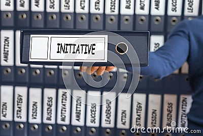 Initiative concept. Young man holding ring binder. Stock Photo
