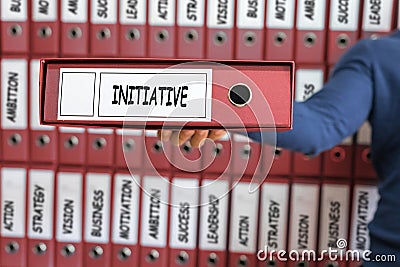 Initiative concept. Young man holding ring binder. Stock Photo