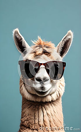 happy funny Llama wearing sunglasses Cartoon Illustration