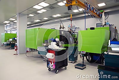 Injection molding of biomedical products in clean room Stock Photo