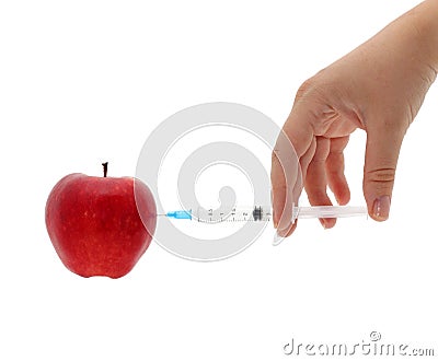 Injection syringe apple Stock Photo