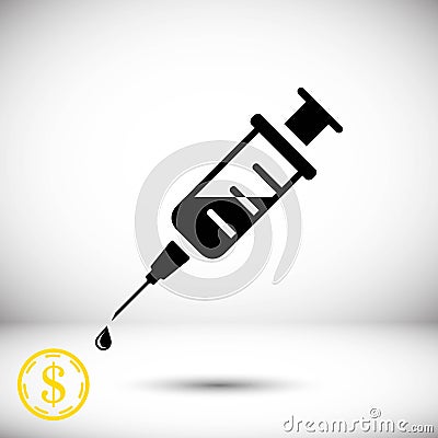 Injection syringe flat icon vector for medical apps and websites Vector Illustration