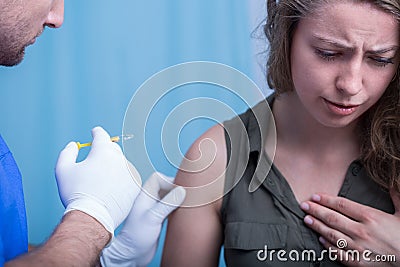 Injection in treatment room Stock Photo