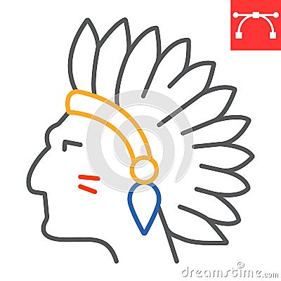 Injun color line icon, america and navajo, redskin sign vector graphics, editable stroke linear icon, eps 10. Vector Illustration