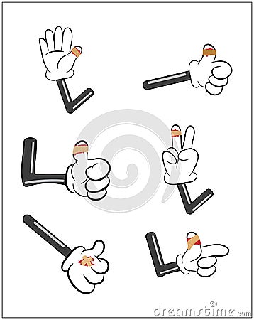 Injured finger, hand vector set. Wound with adhesive plaster and red blood puddle. Illustration on white background Vector Illustration